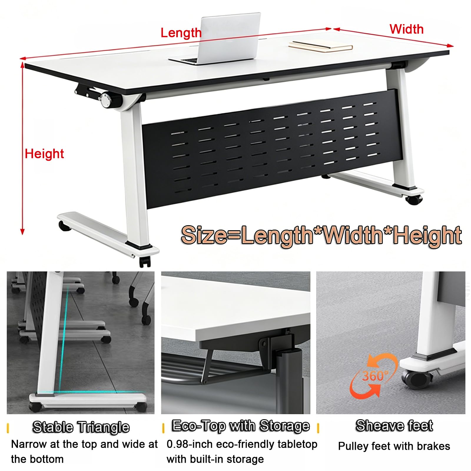 Modularer, klappbarer Konferenztisch mit Rollen, platzsparender Klapptisch für Büro, Seminar und Sitzungssaal (4, 140 x 59,9 x 75,2 cm)
