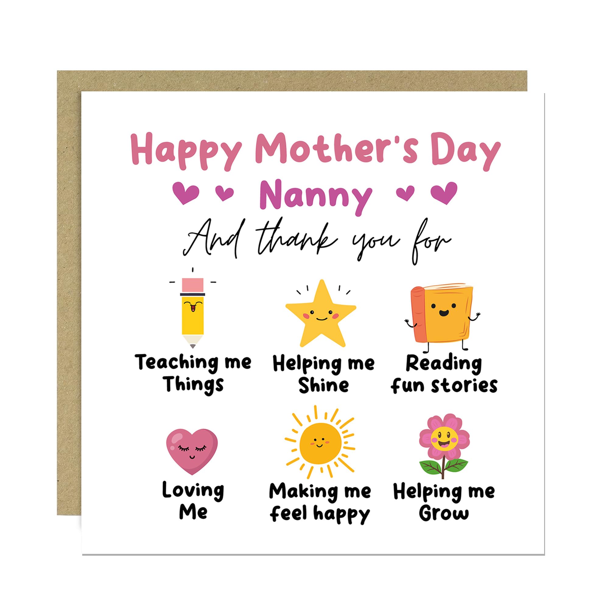 RED OCEAN Happy Mothers Day Nanny Card, Thank You Card For Nanny, Thank You Cards, From Granddaughter, From Grandson, With Envelope, Helping Me Grow
