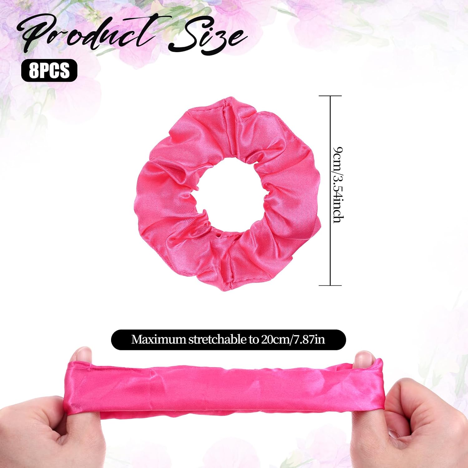 8 Pcs Satin Silk Scrunchies, Pink Silk Hair Scrunchies, Soft Hair Ties, Fashion Hair Bands, Elastic Ponytail Holders, Hair Accessories for Women and Girls (3.9 Inch, Pink)