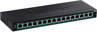 TRENDnet 16-Port Gigabit PoE+ Switch, TPE-TG160H, 123W PoE Power Budget, 32 Gbps Switching Capacity, Desktop Switch, Ethernet Network Switch, Metal, 1U 10" Rack Mountable, Lifetime Protection,Black
