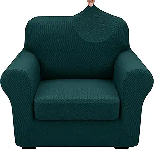 XINEAGE 2025 New 2 Piece Chair Cover with Arms Super Stretch Chair Slipcover for Living Room Pet Dog Universal Slip Cover Anti Slip Armchair Furniture Protector (Blackish Green), 31"-46"(1 Cushion)