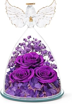 Mothers Day Flowers Gifts for Mom Flowers for Delivery Preserved Flowers Forever Real Fresh Roses in Glass Angel Figurines Birthday Gifts for Women Anniversary Present for Grandma Wife from Daughter