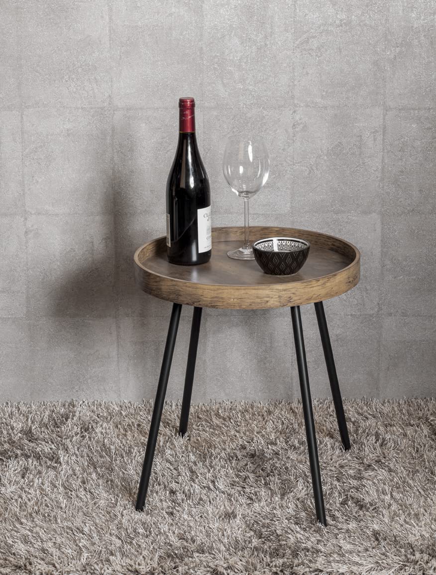 HAKU Bijzettafel eiken, zwart, MDF, metaal - Maat