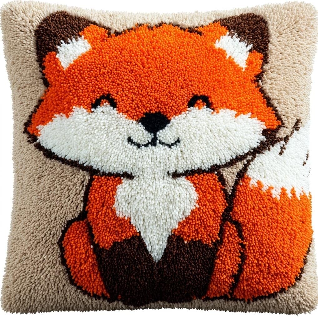 AxiangziK Latch Hook Cushion Kit 17x17 Inch,Animal Fox