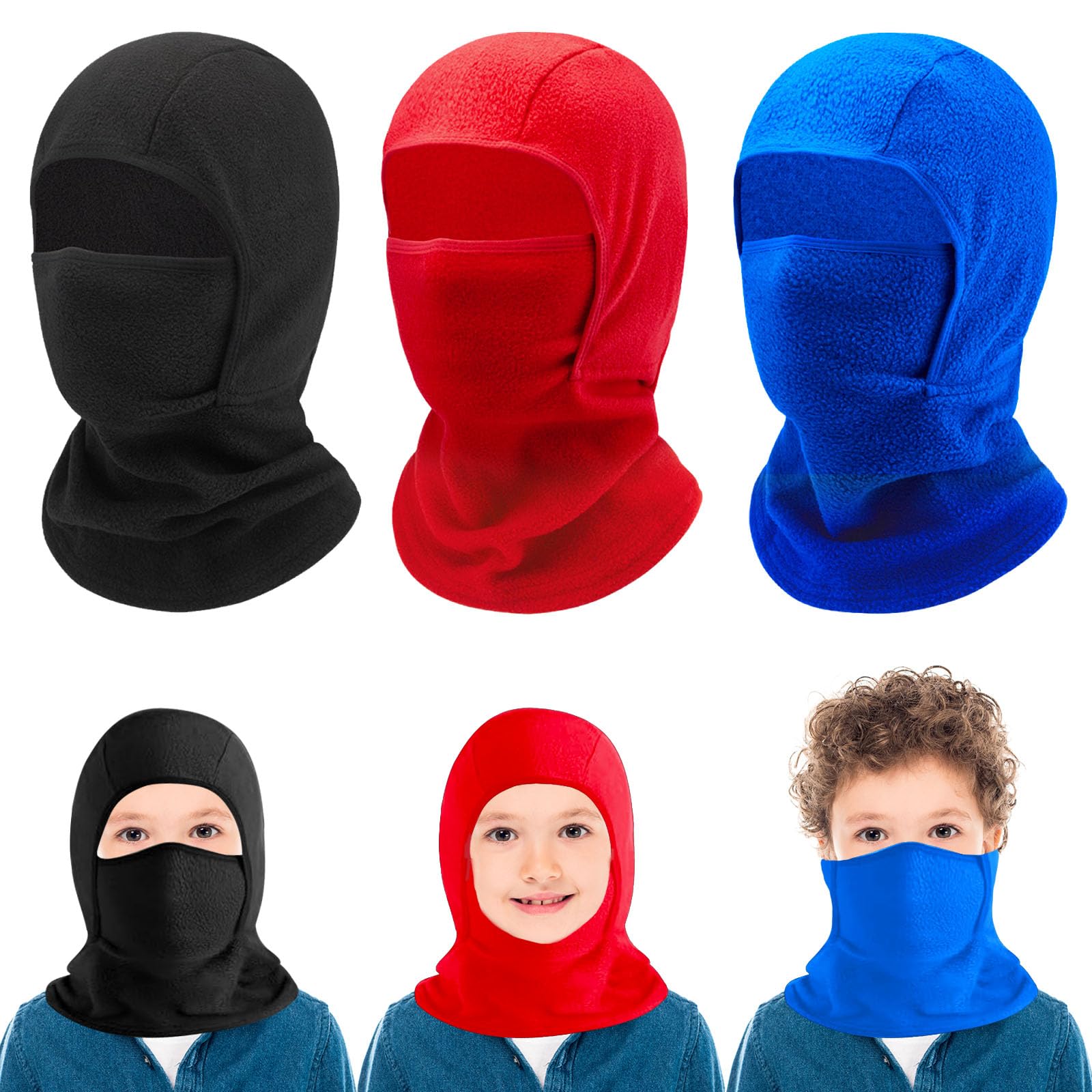 ZOCONE Lot de 3 cagoules d'hiver pour enfant - Coupe-vent - Masque facial - Masque de ski - Pour fille et garçon