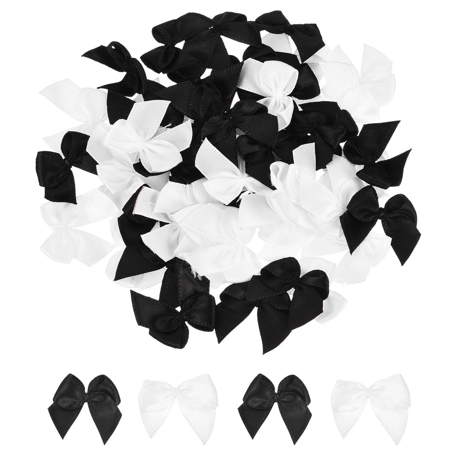TA-VIGOR 50pcs 1 Inch Mini Satin Ribbon Bows, Fabric Flower Embellishments Gift Wrapping Bow Ribbon for DIY Crafts, Wedding, Hair Clips, Gift Decoration, Sewing Appliques, Black/White