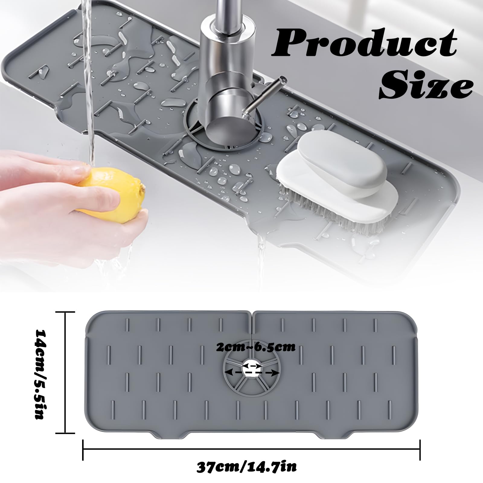 AWAVM Tapis De Robinet En Silicone, Tapis D'évier, Protection Anti-éclaboussures Pour évier De Cuisine Et Salle De Bain, Gris
