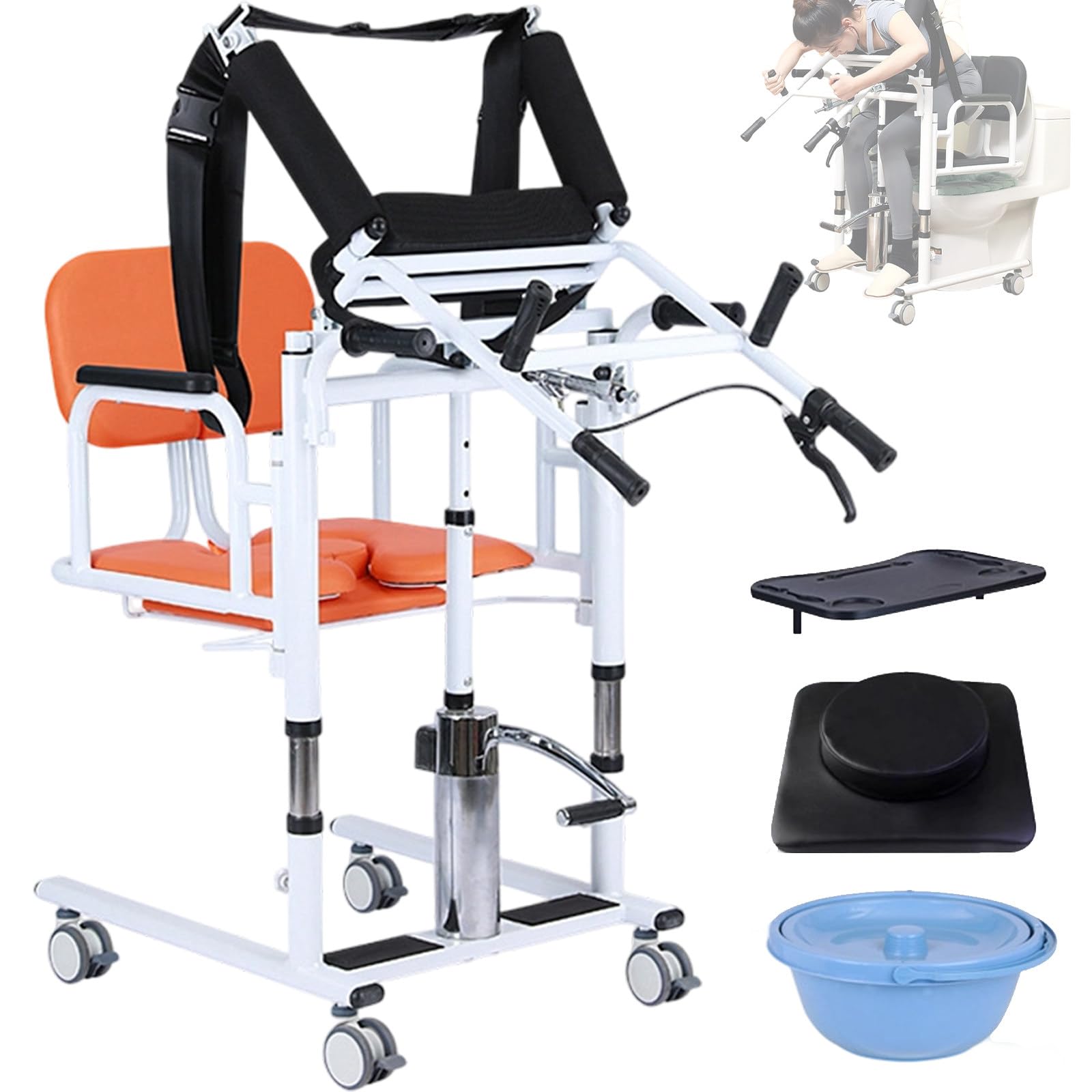 Elevador Chaise De Transfert Hydraulique, Hauteur RéGlable De L'Assise à La Verticale, Chaise PercéE Et Coussin D'Assise, du Lit Aux Toilettes/Salle De Bain/Voiture Orange