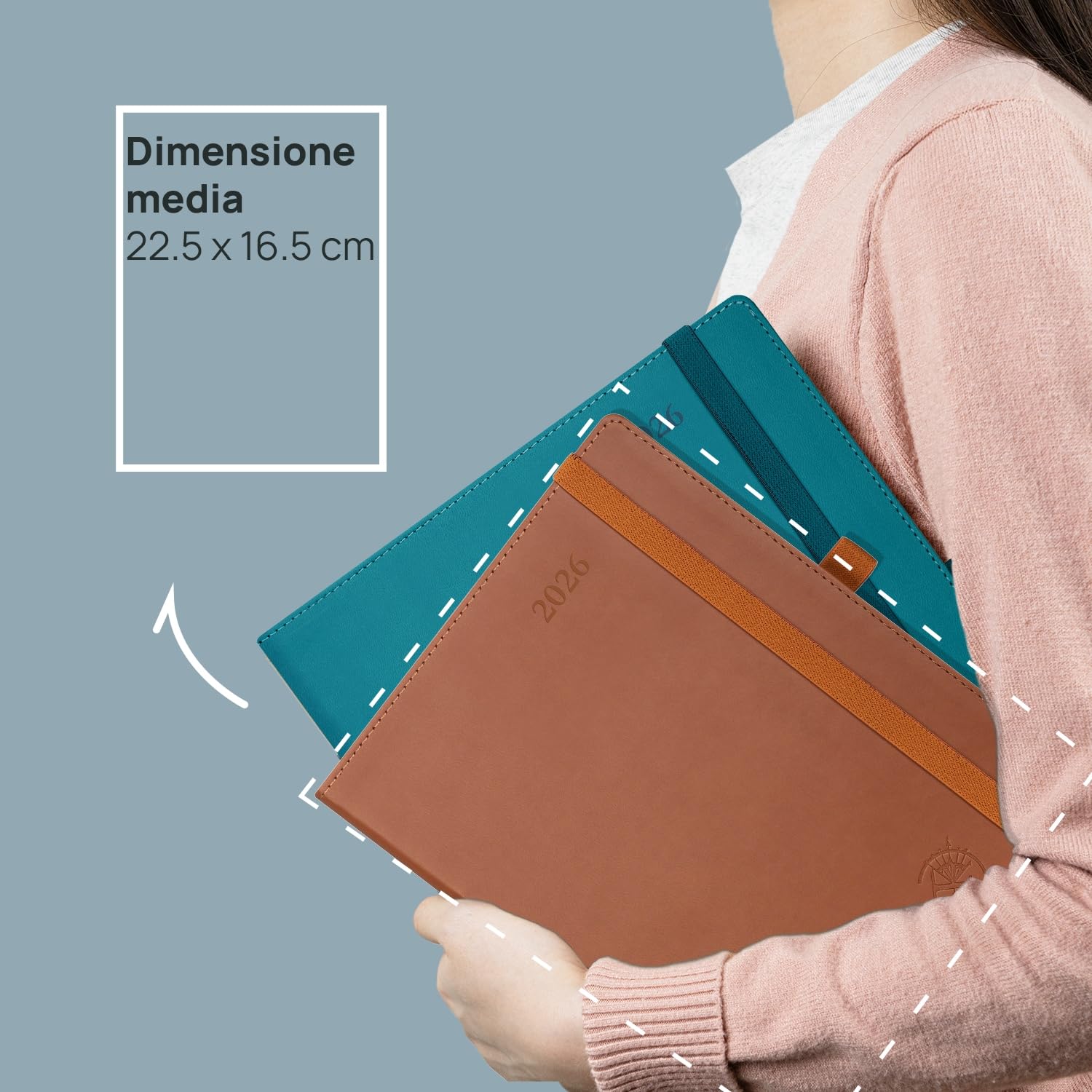 POPRUN Agenda Settimanale 2026 Verticale 22 x 16,5 cm, Copertina Morbida in Pelle Vegana, Planner 2026 con Tag Mensili, Carta Spessa da 100 GSM, Verde Pacifico