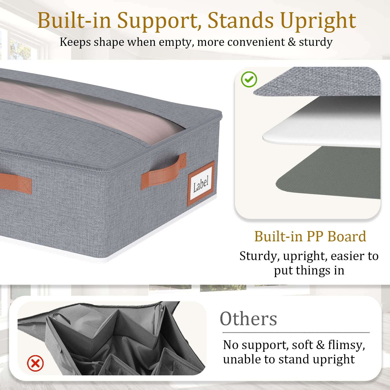 Yawinhe 48L Bolsas para Guardar Ropa Bajo la Cama,Gris,3 Piezas | Bolsa de Almacenamiento Debajo de la Cama,Caja de Almacenaje con Ventanas y Ranuras para Tarjetas Transparentes