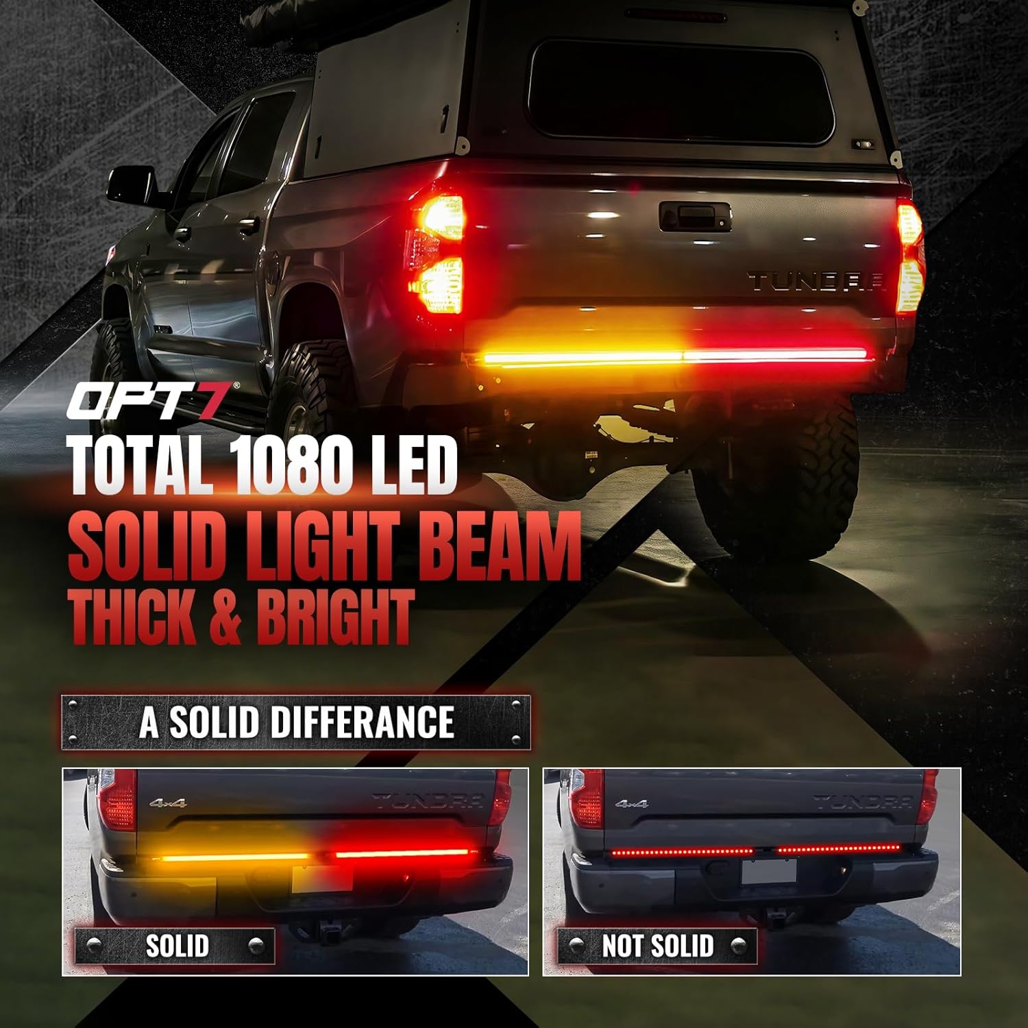 OPT7 Redline Parlux Tailgate Light Bar for Tundra w/Sequential Amber Turn - Rigid 2-Piece Aluminum Triple Row LED Strip, Truck Dynamic Taillight w/Ignition Sequence - Fits 2007-2021 Tundra 2nd Gen