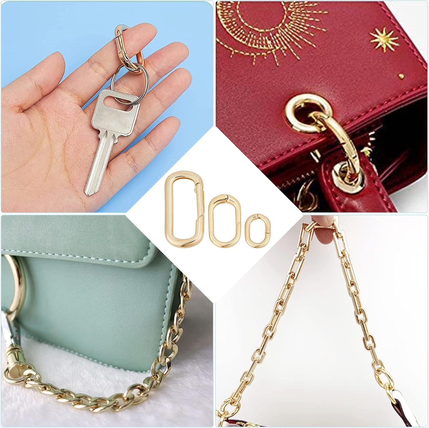 SUNNYCLUE 1 Box 6Pcs 3 Sizes Brass Oval Key Rings Spring Gate Ring Small 18k Gold Keychain Carabiner Lock Clasps Connector Fastener for Jewelry Making Keychains Bag Purse Handbag Strap Crafting - Image 6