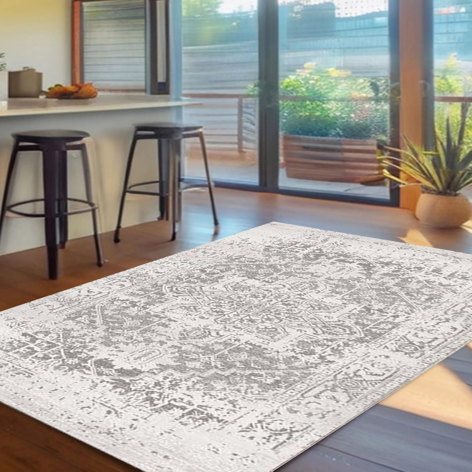 Teppich Läufer 90x400cm rutschfest Küchen Teppich, Waschbar Polyester Boho Flur Küchenläufer für Korridor, Modern Vintage Kücheläufer Teppichläufer für Wohnzimmer, Küche, Anpassbar