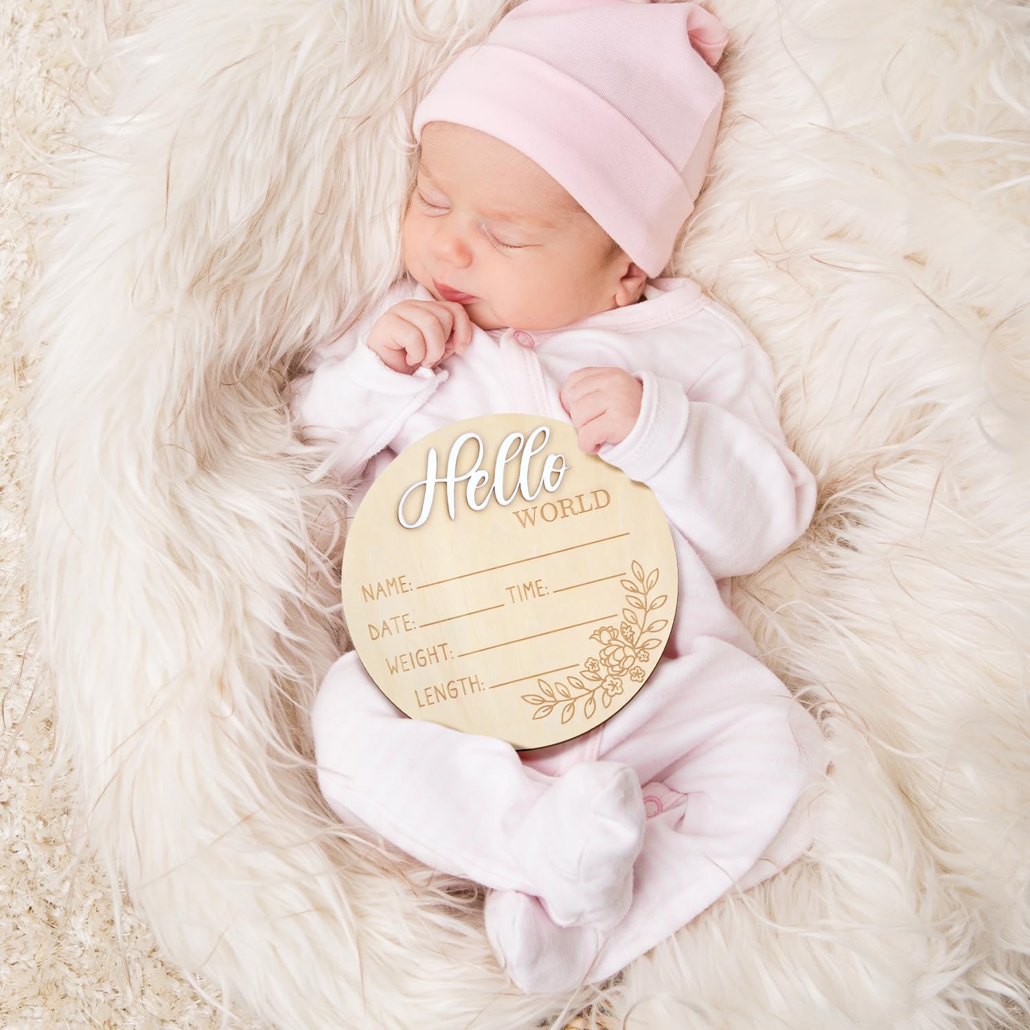 Wooden Baby Announcement Sign - 'Hello World' Newborn Name, Weight, Height Plaque For Nursery & Photo Props - View #6