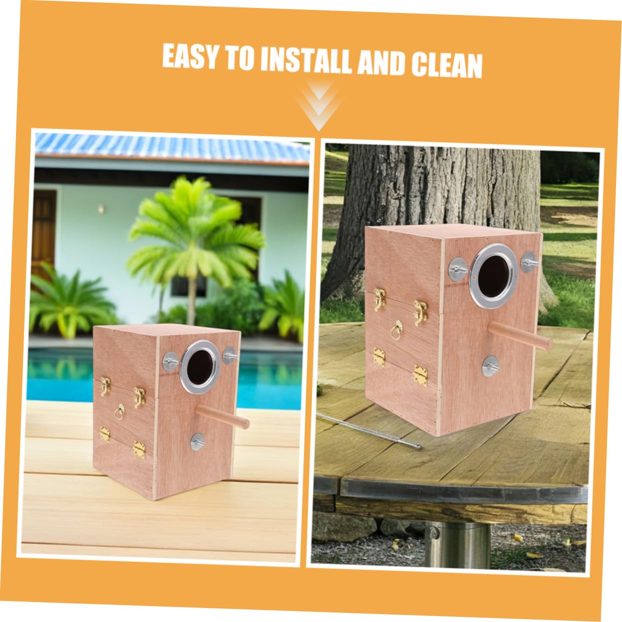 Caja Nido para Periquitos de Madera con Soporte Perchero Colgante Exterior Diseño Seguro y Cómodo Fácil Instalación y Limpieza Compatible con Agapornis Cacatúas y Pinzones
