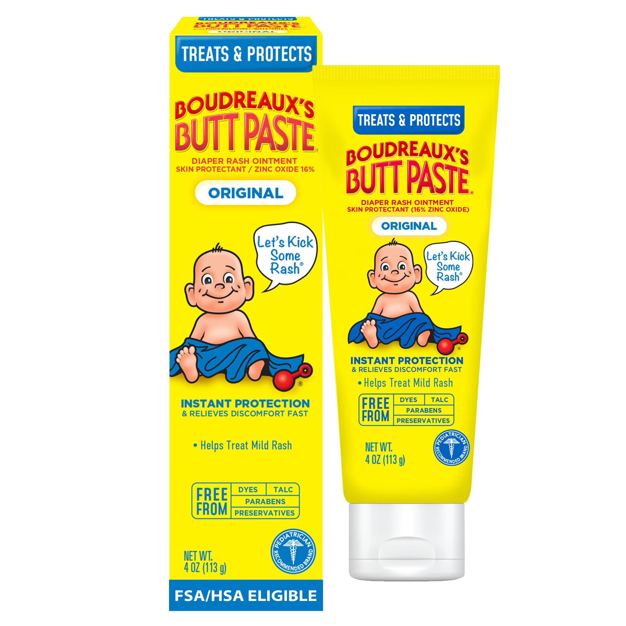 Boudreaux's Butt PasteDiaper Rash Ointment | Original | 4 Ounce (Pack of 1) | Paraben & Preservative Free