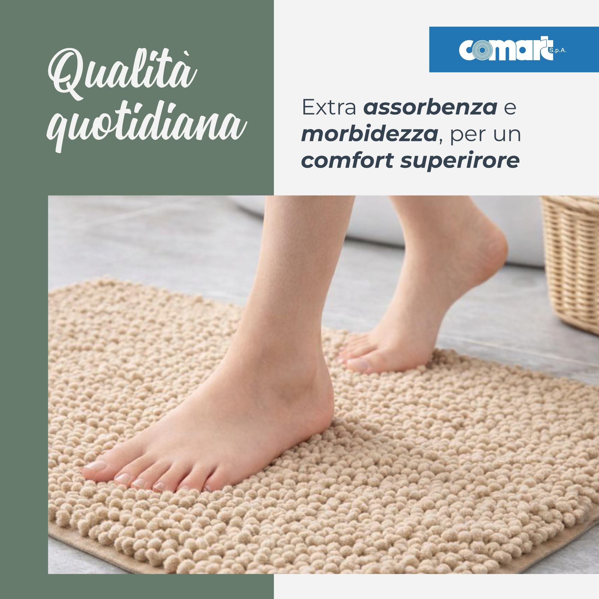 Comart - Tappeto Bagno Fluffy - Qualità Premium - Ultra Morbido - Super Assorbente - Antiscivolo - Lavabile in Lavatrice - Texture in 3D a Pallini - Moderno Scendi Doccia o Vasca - Beige - 50x90 cm