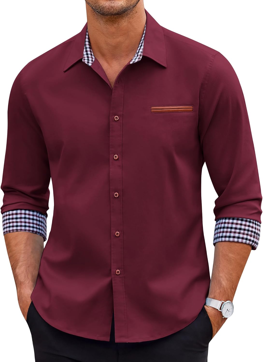COOFANDY Men's Casual Dress Shirt Button Down Shirts Long-Sleeve Plaid Collar Denim Work Shirt