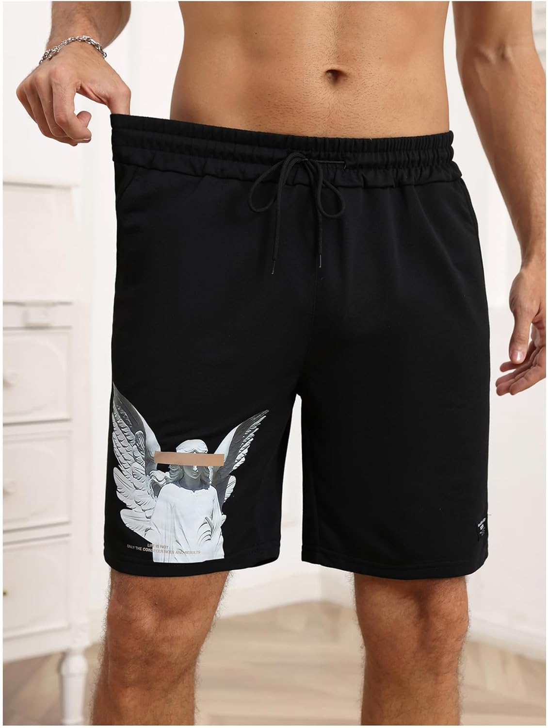 GORGLITTER Men's Graphic Shorts Y2K Designer Baggy Cool Rave Drawstring Waist Vintage Track Gym Running Workout Shorts