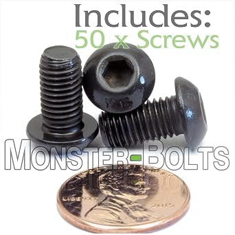 MonsterBolts - 1/4-28 x 1/2 Button Head Socket Cap Screws, ASME B18.3, Alloy Steel, Black Oxide, 50 Pack