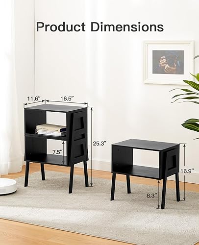 Miniatura 3 de Pipishell Mesas de noche, mesitas de noche apilables de bambú, mesas auxiliares de bambú para dormitorio y sala de estar, mesa auxiliar, juego de 2,