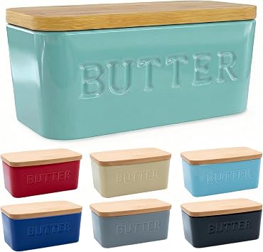 PriorityChef Extra Large Butter Dish with Lid for Countertop, Ceramic Butter Container With Airtight Cover, Butter Keeper for Counter or Fridge, Butter Holder Storage, Cool Green