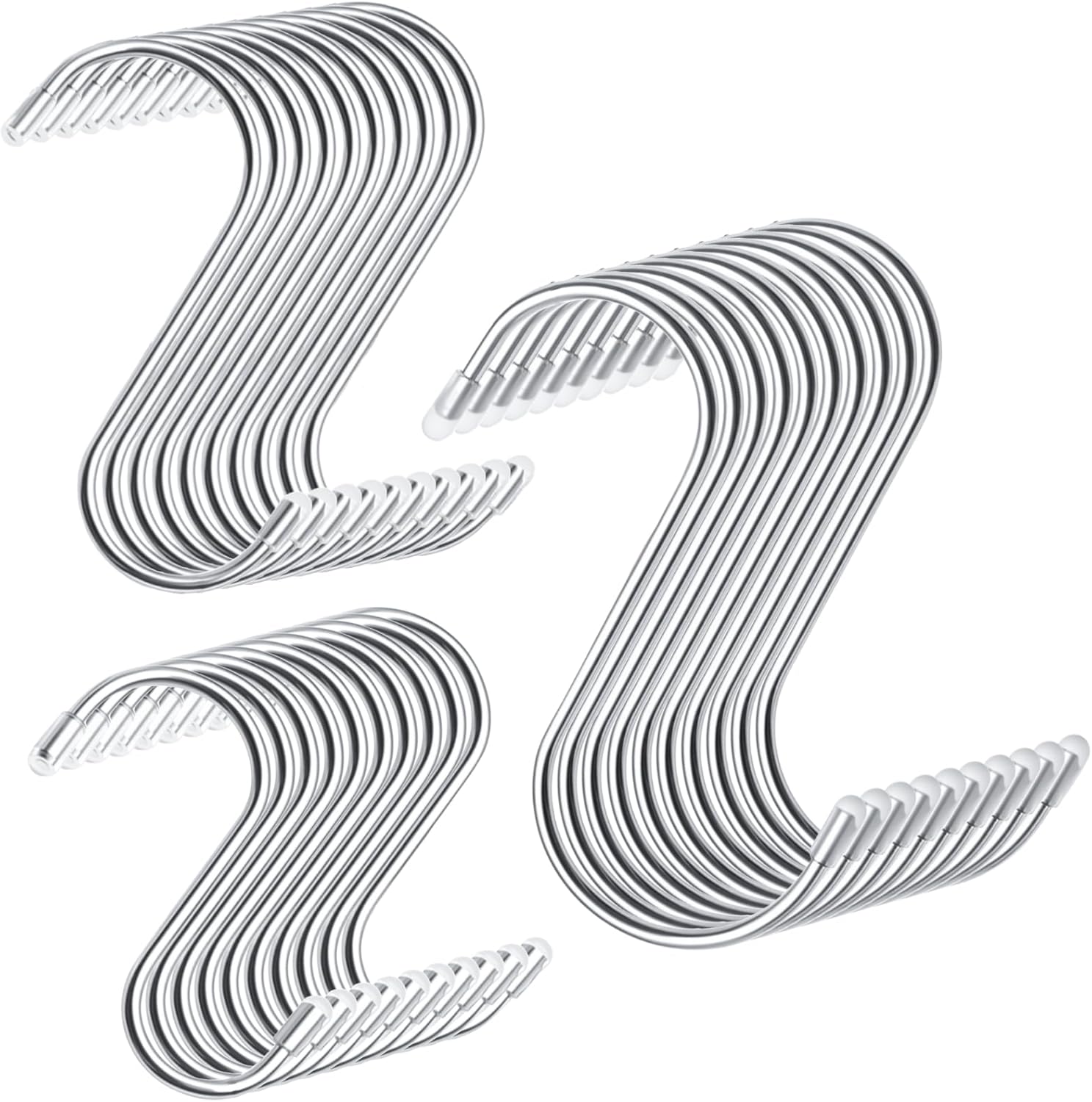 30 Pack S Hooks for Hanging,S Shaped Hooks,3 Sizes Each 10 Pcs(2.7 in,3.5 in,4.3 in) Heavy Duty Stainless Steel Hanging Hooks for Hanging Heavy-Duty,for Closet Kitchen Plants