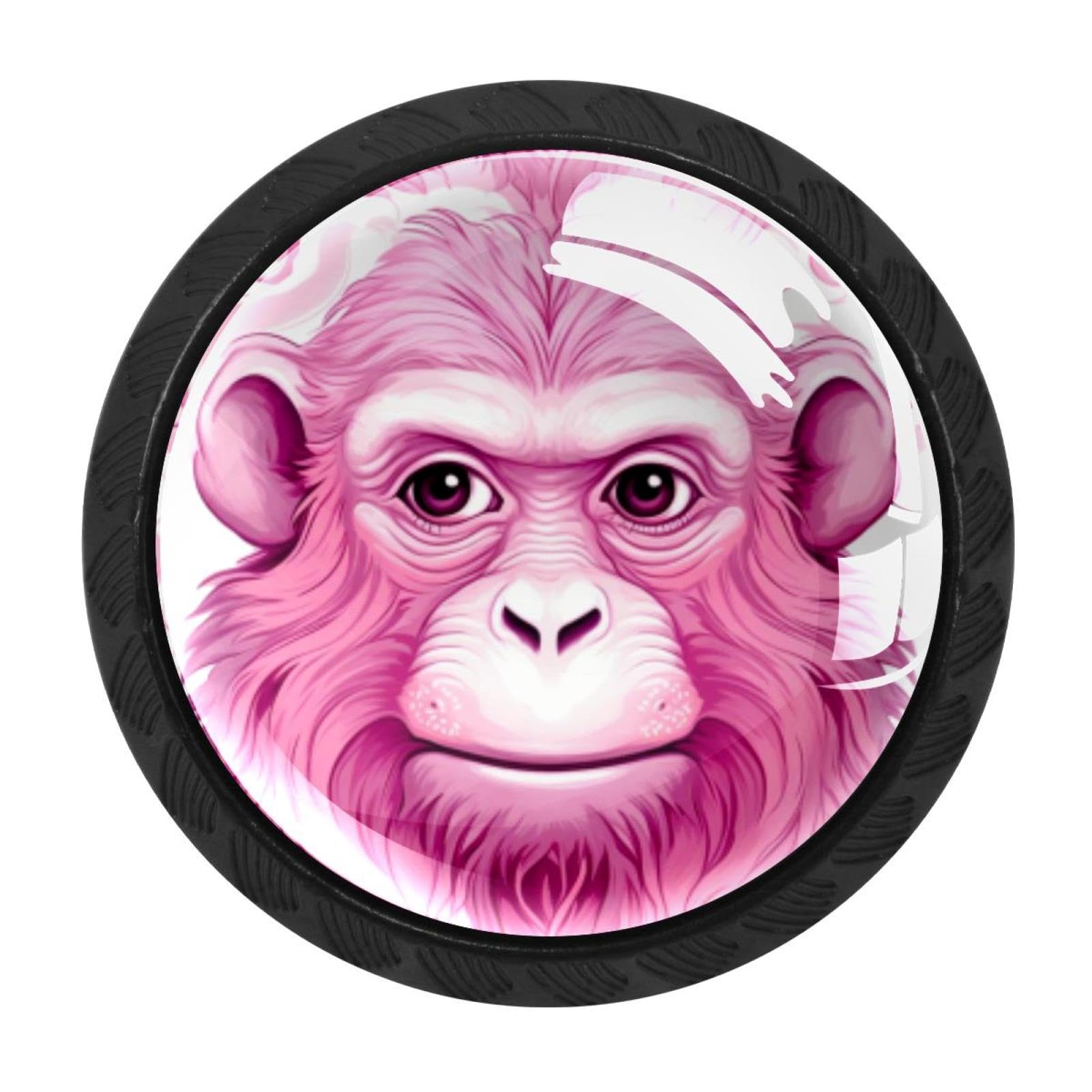 Chenzzzz Multicolored 12 Pink Monkey Orangutan Drawer Knobs Pull Handles 4 Pcs Glass Cabinet Drawer Pulls For Home Kitchen Office Cabinet Cupboard