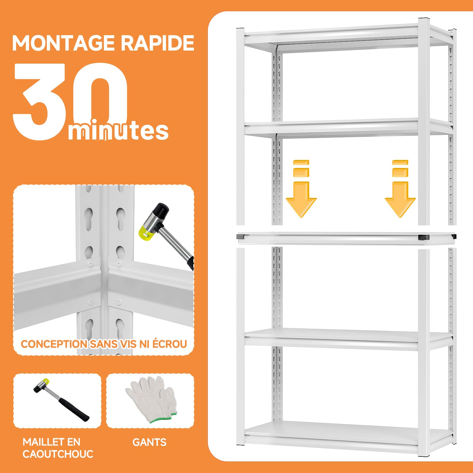 Himimi Étagère de Rangement Charge Lourdes 1000kg, 90 x 40 x 182 cm, Rayonnage de Garage à 5 Niveaux avec Plateaux Réglables, Étagère Métallique sans Vis pour Atelier, Cave, Entrepôt, Cuisine - Blanc