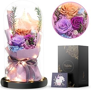 Large Roses Bouquet in Glass Dome, Preserved Flower Gift for Mothers Day, Prime Delivery Preserved Flowers Bouquet for Women, Wedding Gift for Her