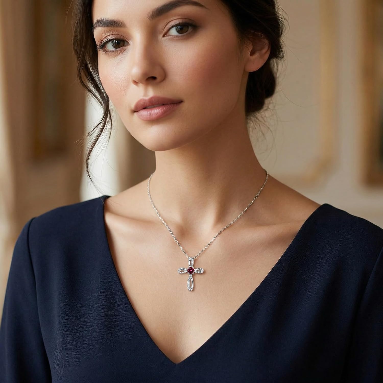 Cross Birthstone Necklace 14k/Rose Gold/White Gold Birthstone Pendant Anniversary Mother's Day Birthday Jewelry Gifts for Women