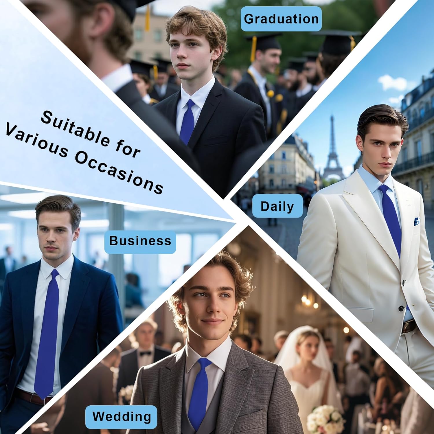 Clip on Ties for Men, Pre-tied Suit Mens Ties Solid Color Men's Neckties for Wedding Business Graduation School - Image 5