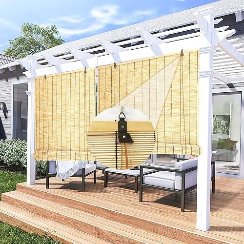 Miniatura 5 de Persianas de bambú enrollables para patio al aire libre, persianas romanas de 16, 29, 30, 33, 36, 38, 42, 45, 48, 60, 72, 78 pulgadas de ancho, sin