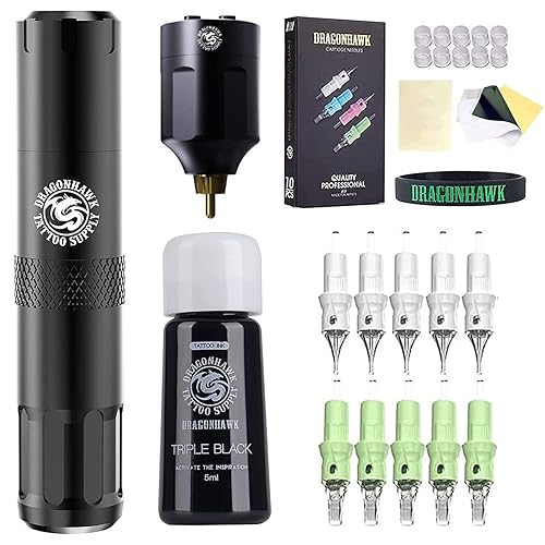 Dragonhawk Mcore-C1 - Kit de bolígrafo de tatuaje S6, máquina de tatuaje rotativa sin núcleo motor de potencia por Mcore-C1, cartuchos de tatuaje,