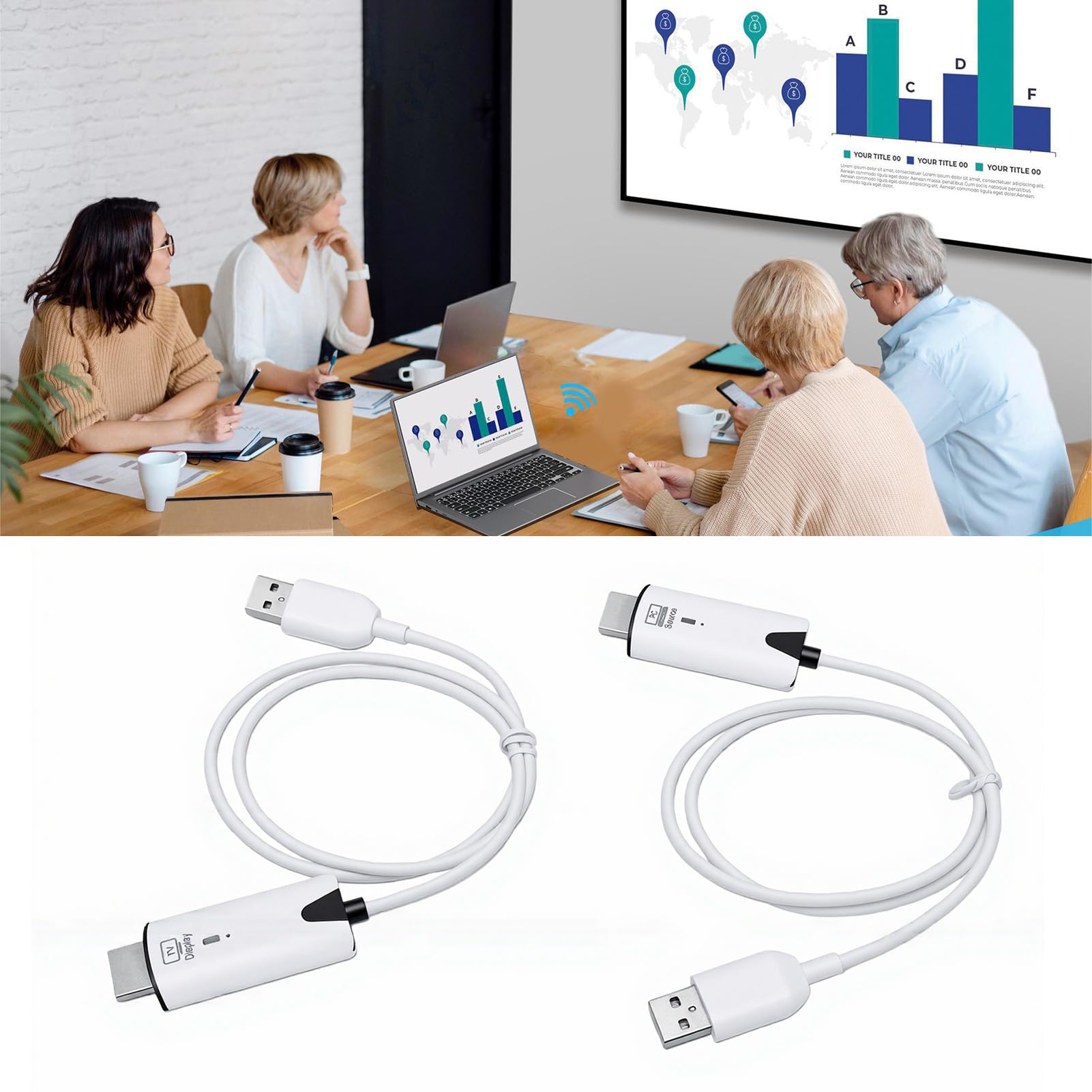 Bezprzewodowy Adapter HDMI do Wyświetlania Obrazu, Odbiornik do Kopiowania Ekranu 1080P ze Stabilnym Zasięgiem 50 M, Plug and Play Telefonu, Laptopa, Monitora, Telewizora