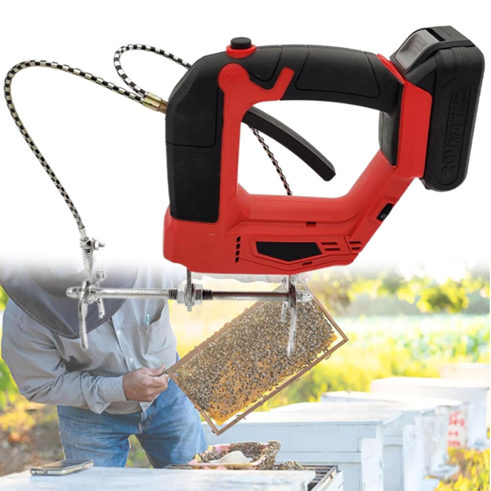 Scuotitore per telaini per Arnie Senza Fili con Impugnatura Antiscivolo, 4 velocità Regolabili, Dispositivo di rimozione delle api Portatile Ricaricabile per un'apicoltura efficiente