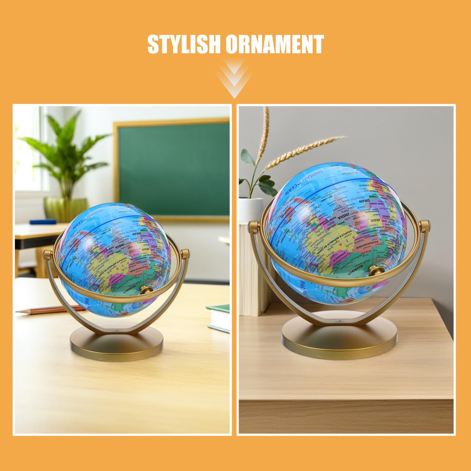 SHINEOFI Globo Terráqueo de Escritorio Azul Clásico con Base Elegante Giratoria 360° para Decoración y Herramienta Educativa de Referencia en Mesa de Estudio
