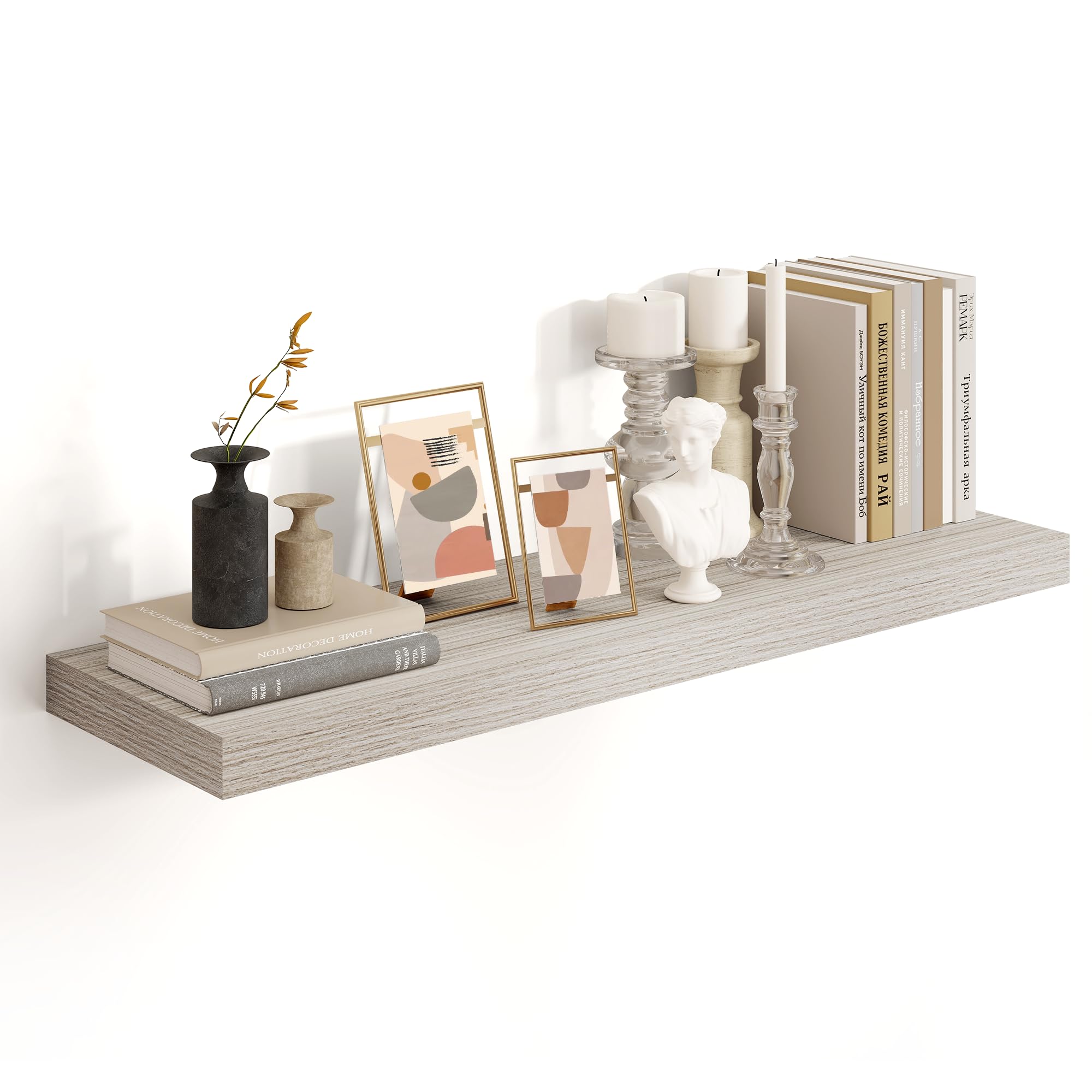 36 Inch Grey Floating Shelves for Wall,10.3 Inch Deep Wood Shelves with Invisible Brackets,Wall Mounted Storage & Display Shelves for Bedroom,Living Room