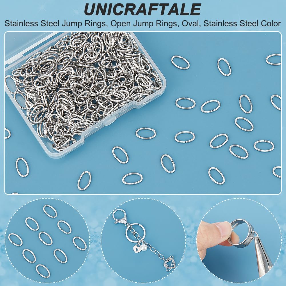 UNICRAFTALE 300 Pcs Stainless Steel Open Jump Rings 10x6mm Oval Jump Rings Open Rings for Jewelry Making DIY Craft Earring Bracelet Pendant Choker Jewelry Making Findings and Key Ring Chain