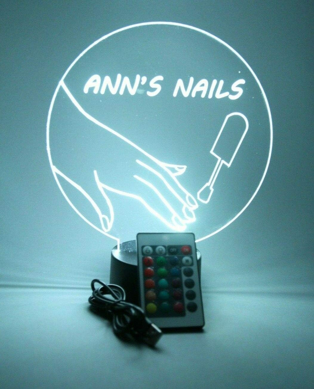 Nail Salon Stylist Beauty Artist Care Company Station Free Standing Night Light Up LED Free Engraved Custom Name Personalized Table Lamp Room Decor With Remote, 16 Color Options, It's WOW, Great Gift
