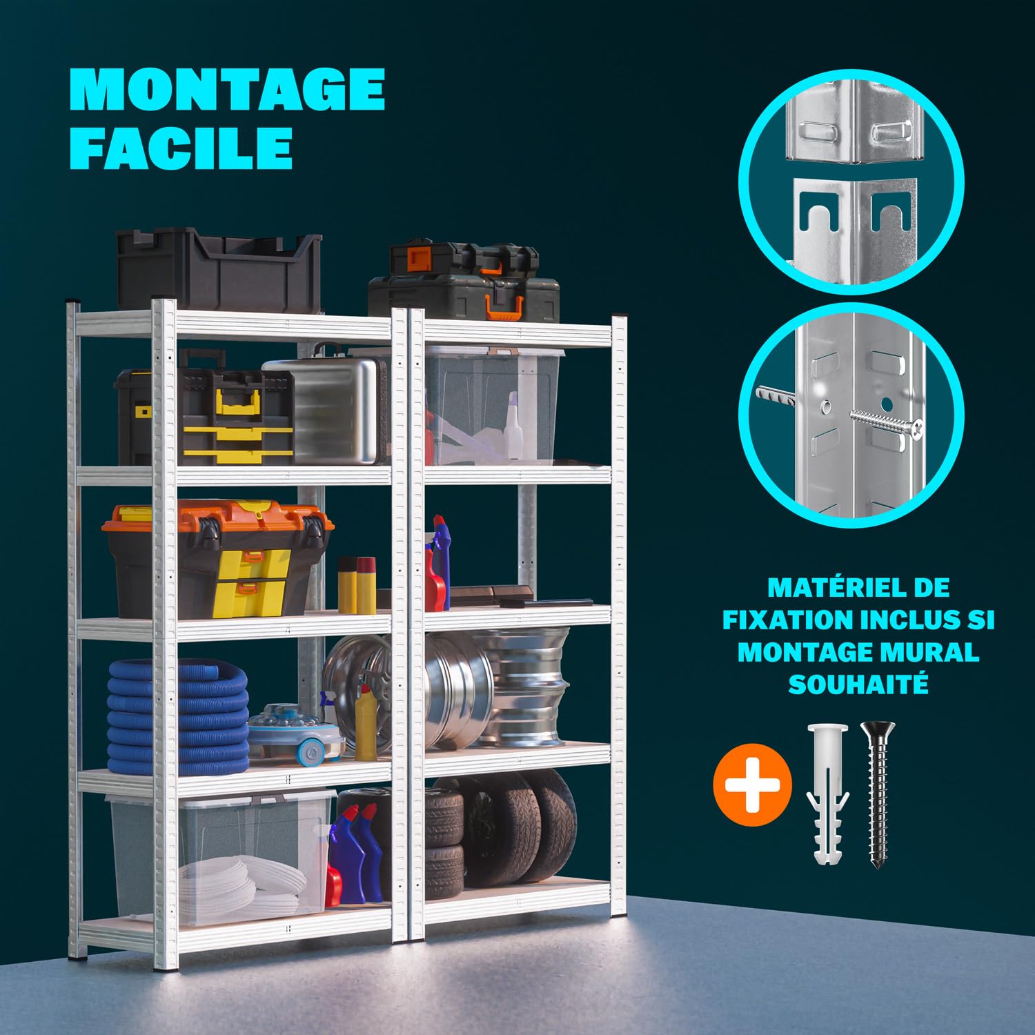 Monzana 2X Étagères Charge Lourde 5 Niveaux 180x90x40cm Étagère métallique modulable Max 875kg Rangement Garage Atelier