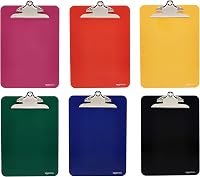 Amazon Basics 6-Pack Lightweight Plastic Clipboards with Sturdy Metal Clip - Letter Size, Assorted Colors