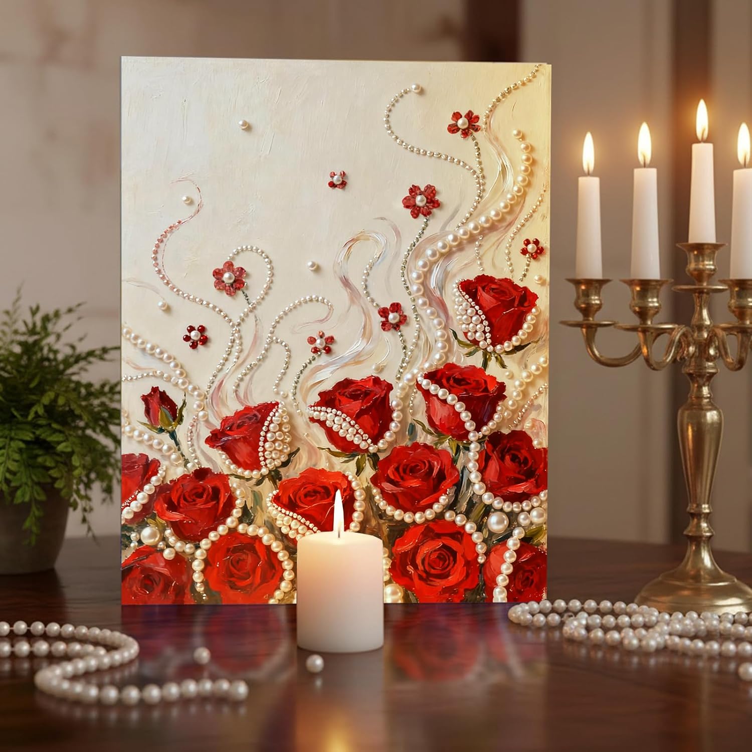 DIY Diamond Pearl Painting Kit for Adults, Flower 3D Pearl Painting Craft with Wooden Frame 40x50cm, Beginner Friendly Home Wall Decor Art, Gift for Women Men Housewarming (Red Rose)