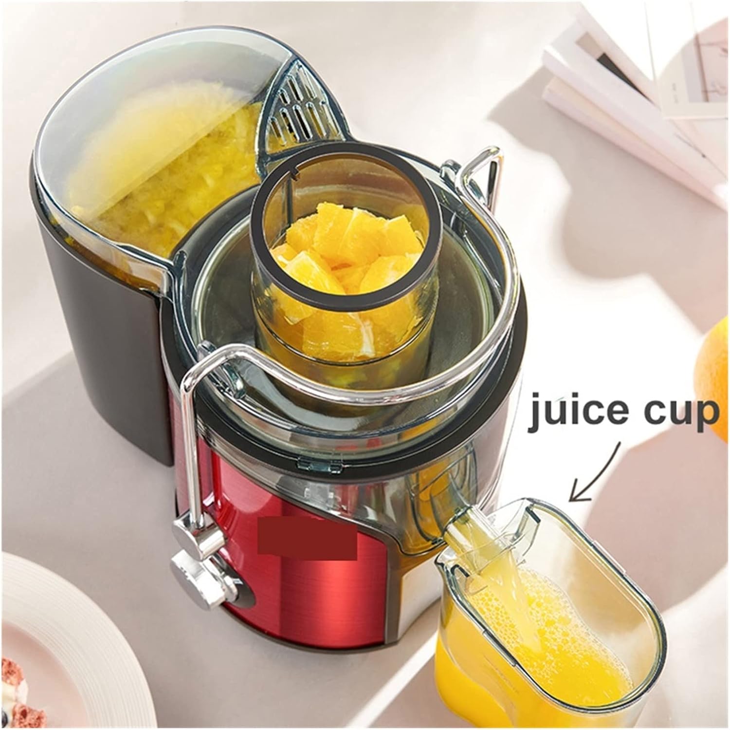 Electric Juicer 550ML Large Diameter Filter-Free Juicer Spiral Cold Press Operation Simple Home Appliances TJ06A-400 (Color : TJ06A-400, Size : KR_220-240V) (Red UK_220)