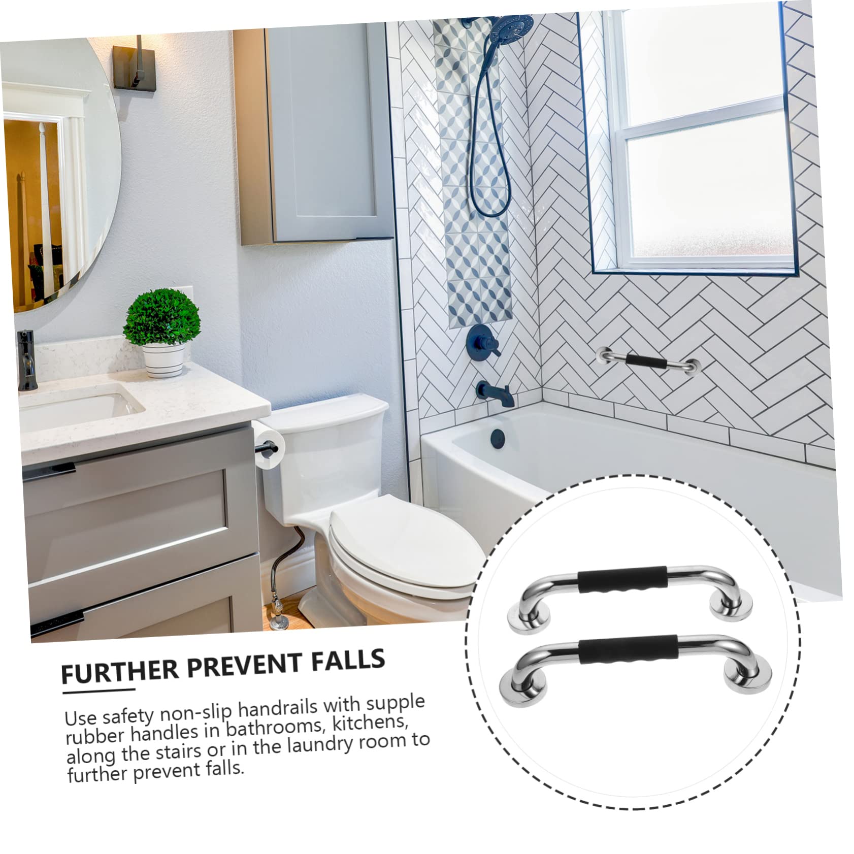 Beavorty 2 Piezas Barra de Asidero Antideslizante Inoxidable y Silicona para Baño Soporte Seguro para Personas Mayores y Discapacitados Pack