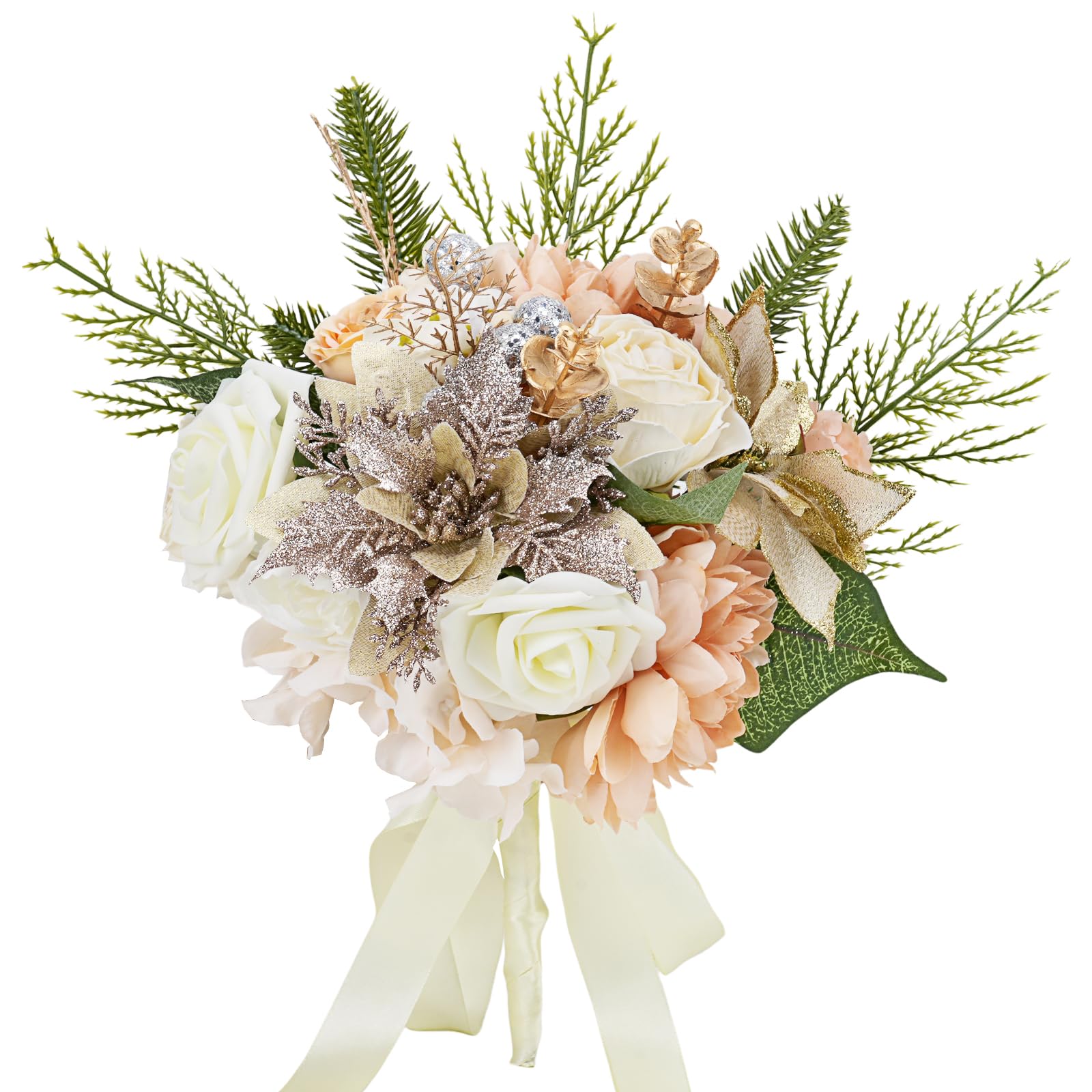 CEWOR Christmas Flowers Rose Gold Artificial Poinsettia, Fake Flowers