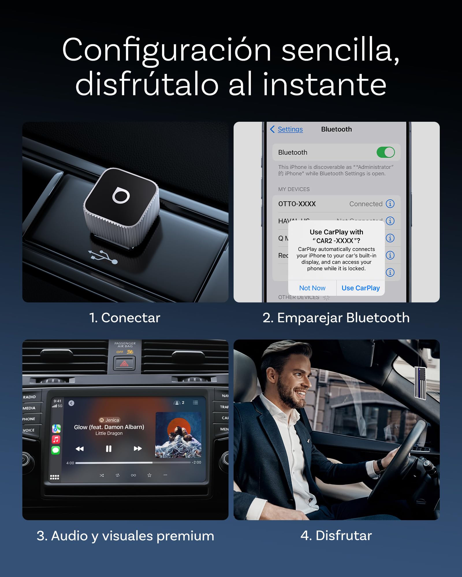 OTTOCAST Mini 3.0 Slim 2026 Upgrade Adaptador Wireless CarPlay & Android Auto, 2-en-1 Dongle, Convierte de Cable a inalámbrico, Baja latencia, Conexión rápida automática, Plata
