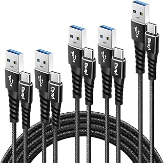 USB Type C Cable, Esuyi 3.1A Fast Charging QC3.0, 5Pack [3.3ft 3.3ft 6.6ft 6.6ft 10ft] USB-C to USB-A Nylon Cord Compatible with Galaxy S20 S10 S9 S8 Plus, Note 10 9 8, A11 A12 A51, LG and More.
