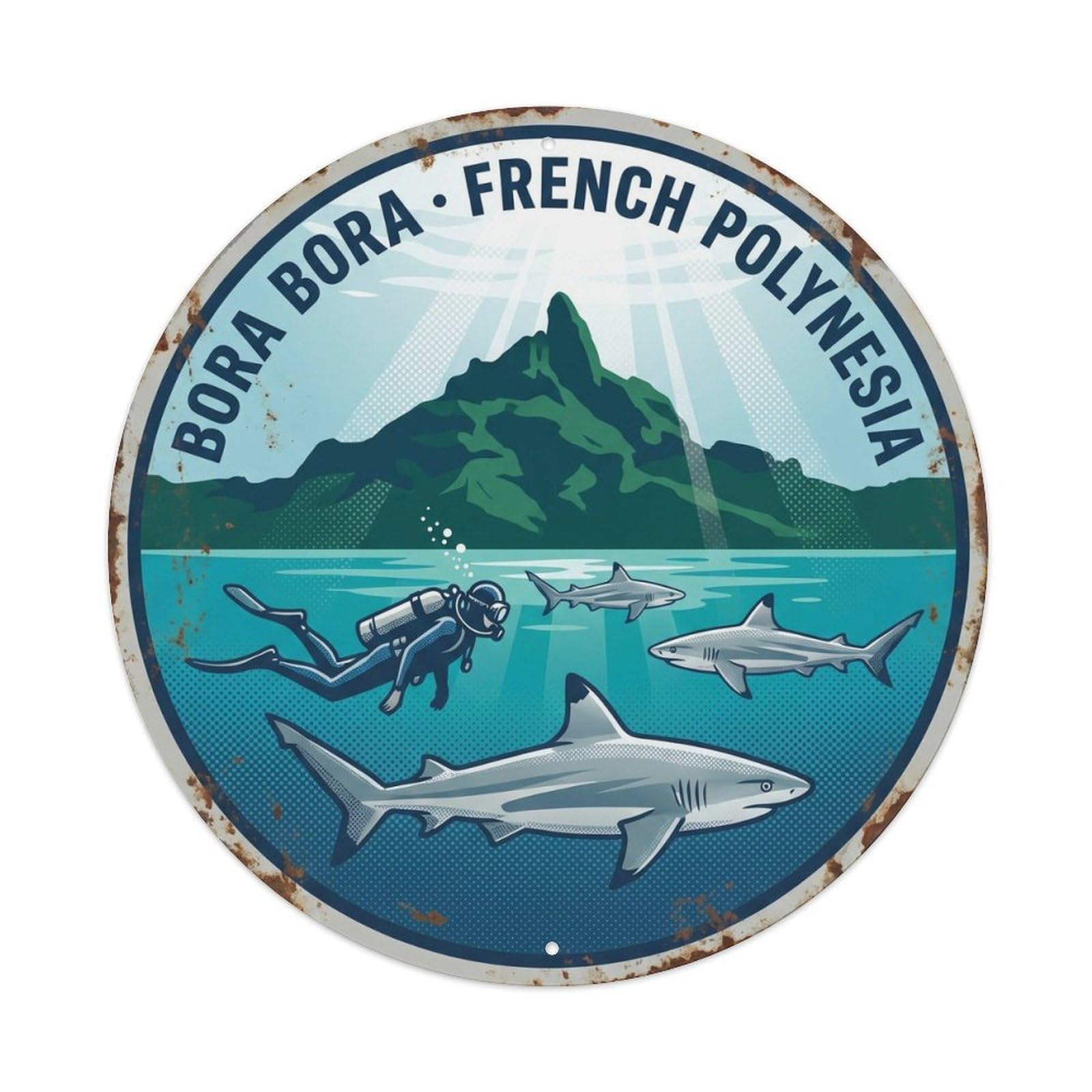 Olhnbad Style Shark Borabora Otemanu Lagoon Dive Retro Reef Metal Tin Sign