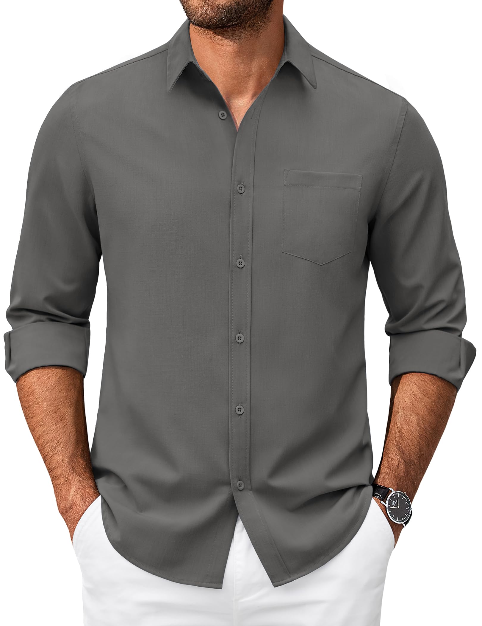 COOFANDY Herren Hemd Langarm Business Freizeithemd Regular Fit Stretch Oxford Hemden mit Brusttasche Oberhemd